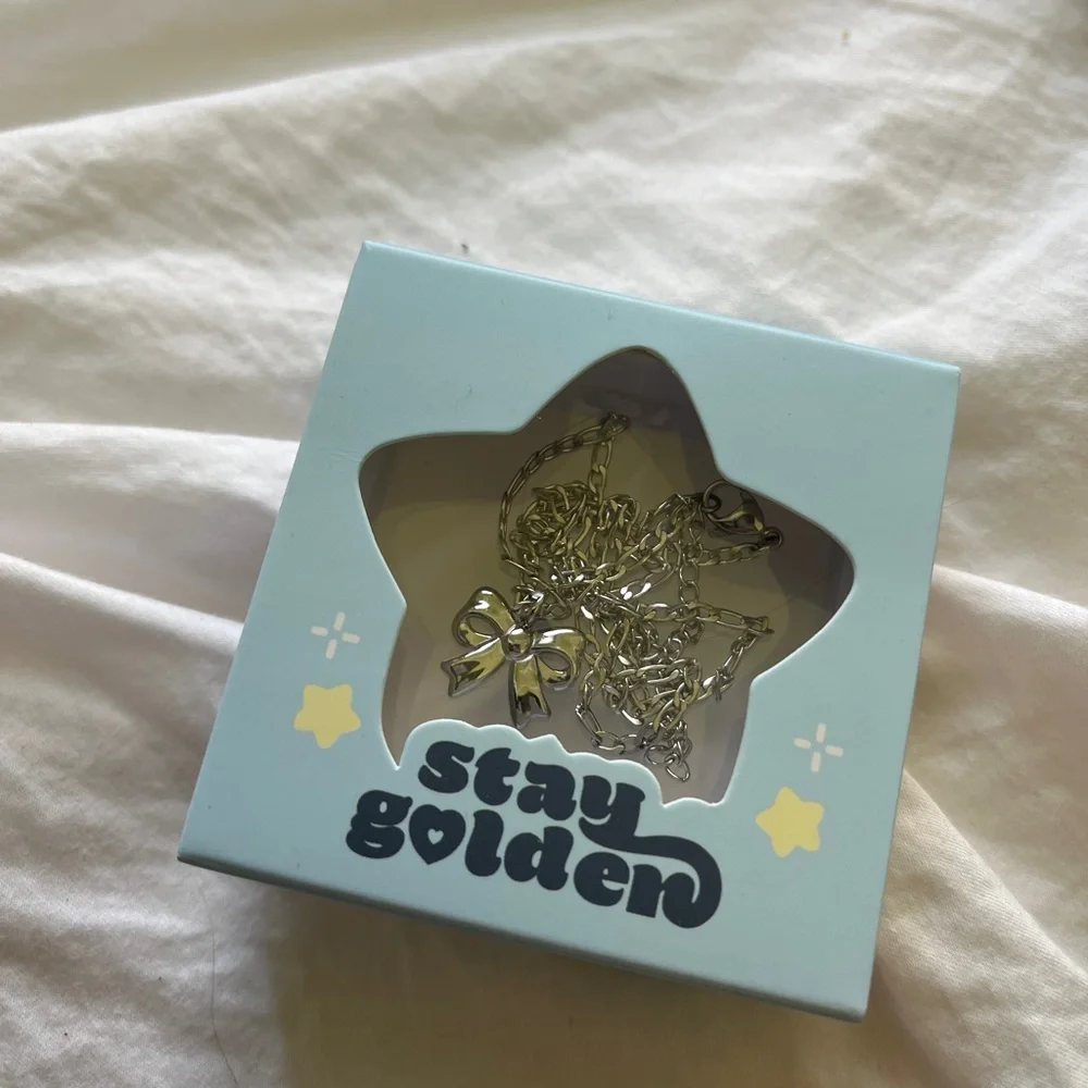 Stay Golden Stainless Steel Silver Bow Necklace - Picture 5 of 6